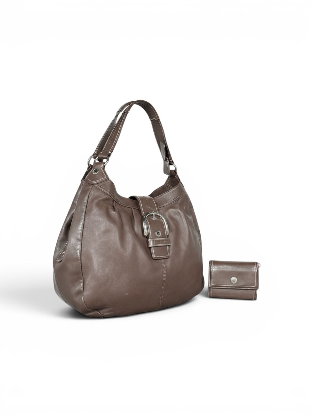 Coach Brown Leather Shoulder Bag with Matching Wallet